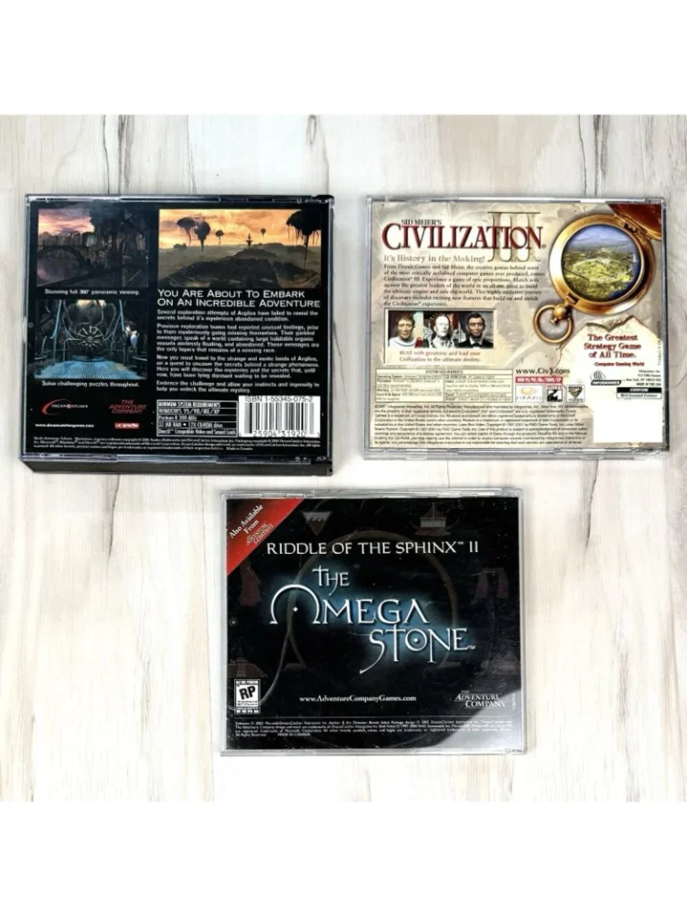 VTG Lot 3 PC CD-Rom Video Games B Sokal Syberia Schizm Sid Meier's Civilization